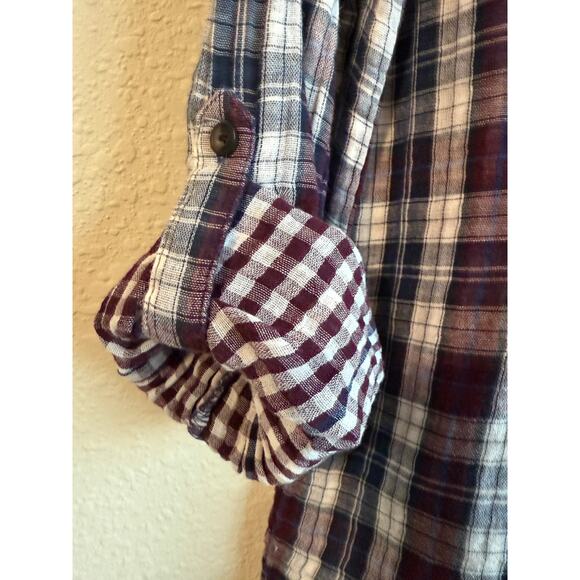 Sandra Ingrish Plaid Shirt Size M Gingham Cotton Buttonup Roll-tab Blue Burgundy - Picture 3 of 6